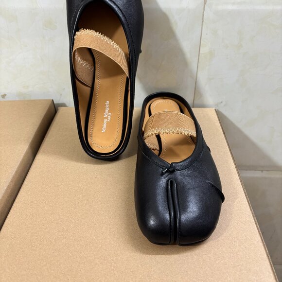 Maison Margiela Tabi Ballet Flats Black Size 39 US 9 w/ Elastic Band Japan - Picture 5 of 6